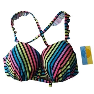 NWT! Island Ray's $70 Multicolored Plus Size Striped Bikini Tie-Up Top 1X